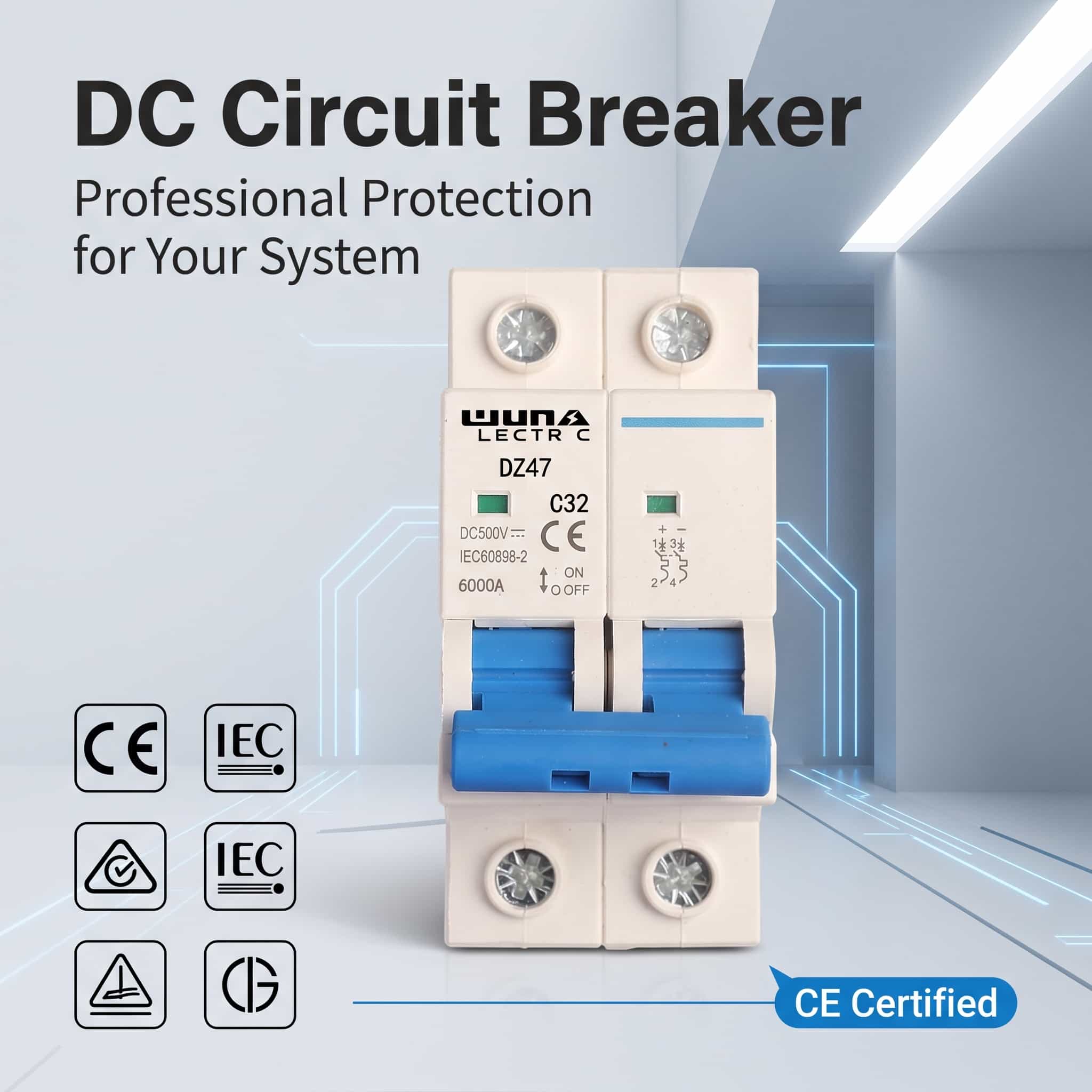 เซอร์กิตเบรกเกอร์ขนาดเล็ก 2 ขั้ว DC DZ47 C32 500V