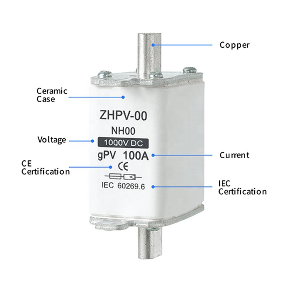 NH00-1000V IEC มีดไฟฟ้าโซลาร์เซลล์แรงดันต่ำมีดฟิวส์พลาสติก 80A 6ka ความจุทำลาย